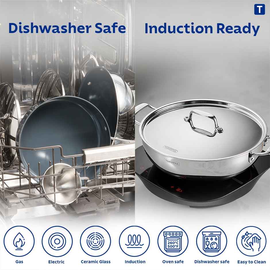 Tramontina Fusao Triply Ceramic Sauce Pan | 16 cm | Stainless Steel Lid | Induction Compatible