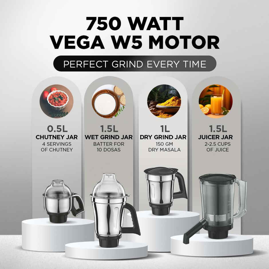 Preethi Zodiac Mixer Grinder For Kitchen | 750 Watt Mixie | 5 Jars - Black