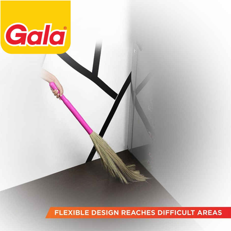 Gala Kingkong Grass Floor Broom | Jhadu Meghalaya Grass and Plastic, Brown and Pink