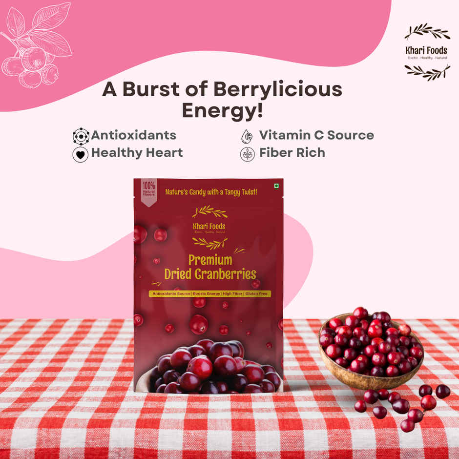 Khari Foods Premium Dried Cranberries | Antioxidants | Juicy & Delicious for Kids & Adults