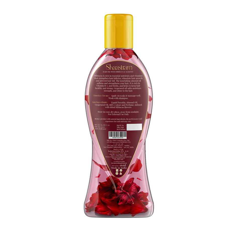 Shaastram Hibiscus & Almond Ayurvedic hair oil to reduce breakage