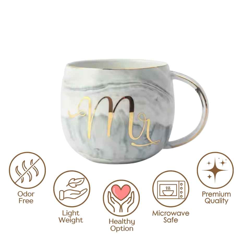 Femora Mr Mrs Ceramic Coffee Mug Set | Grey & Pink - 300 ml