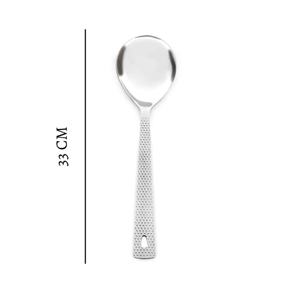 Stainless Steel Designer Serving Spoon Set | 1 Solid Ladle Spoon (Chamcha) (Round Shape) (13 Inch)