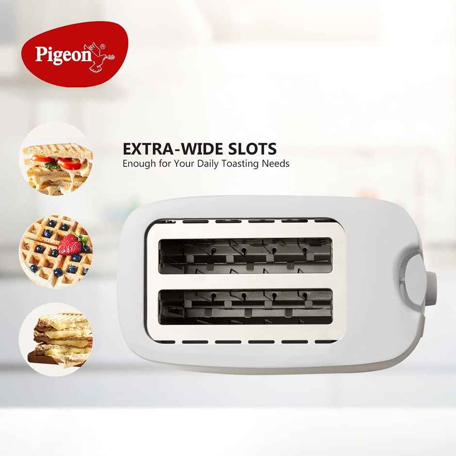 Pigeon 750 Watt  2 Slice Auto Pop up Toaster With Variable Browning Control - White