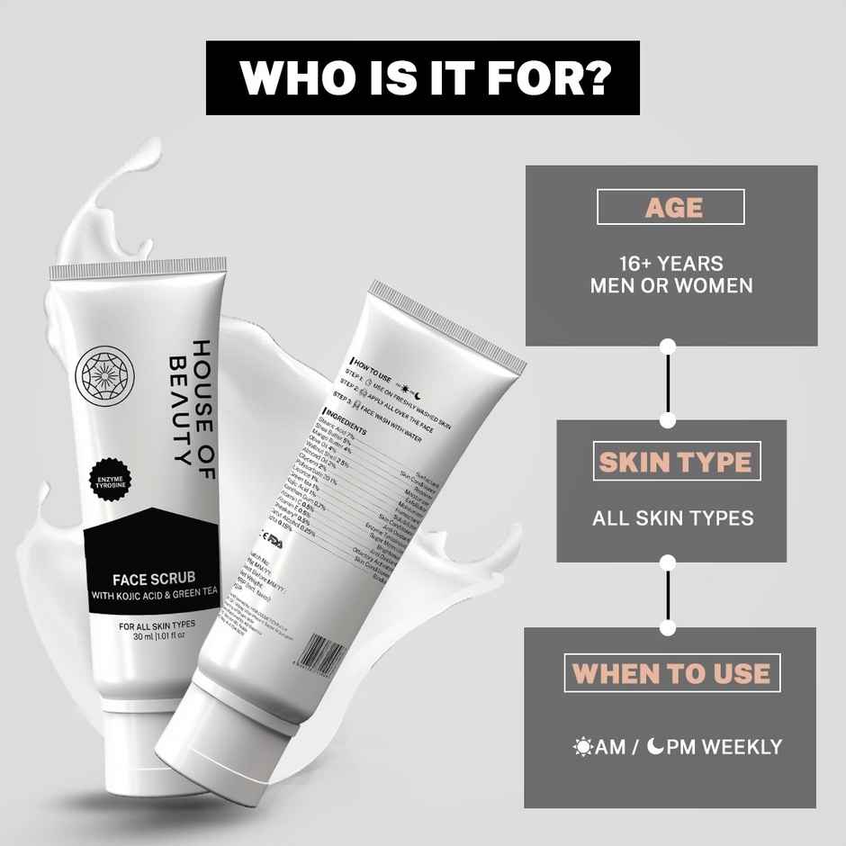 House Of Beauty Face Scrub W/T Kojic Acid To Exfoliate | Brighten & Remove Dark Spots