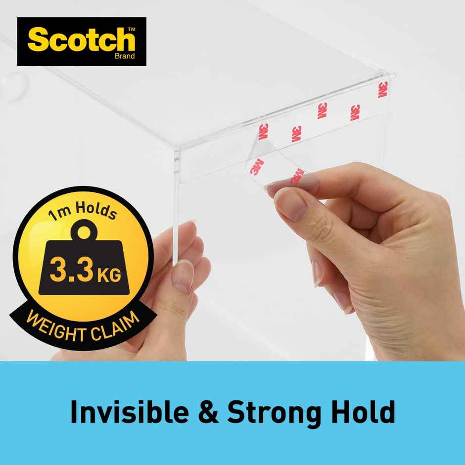 Scotch Clear Double Sided Tape for Mounting, Holds strong, Invisible, 1.5 m