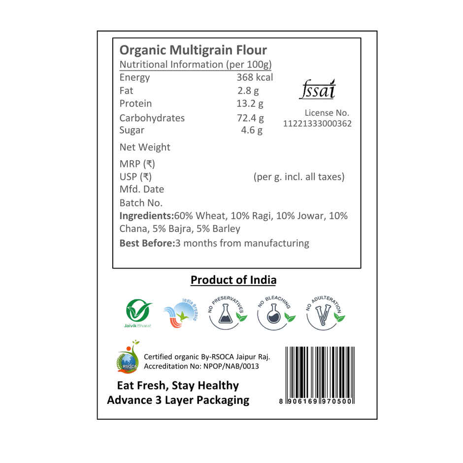 Earthen Story Certified Organic Multigrain Atta