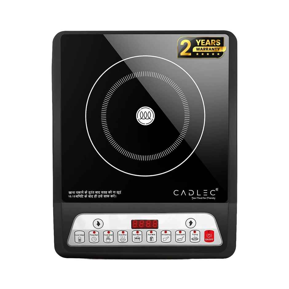 Cadlec CookMate 2000W Induction Cooktop with Crystal Glass, 7 Cooking Modes, Auto Shut-Off, Over-Heat Protection, LED Display - Black