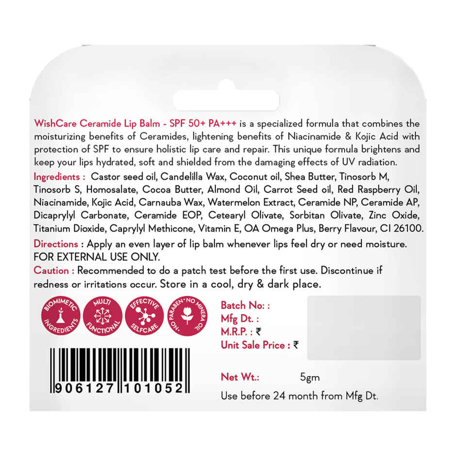 Wishcare Ceramide Tinted Lip Balm With Spf50 Pa++ (5g) & Wishcare Ceramide Lip Balm With Spf50 Pa++ For Lip Lightening 5G Natural 2 (5g) Combo