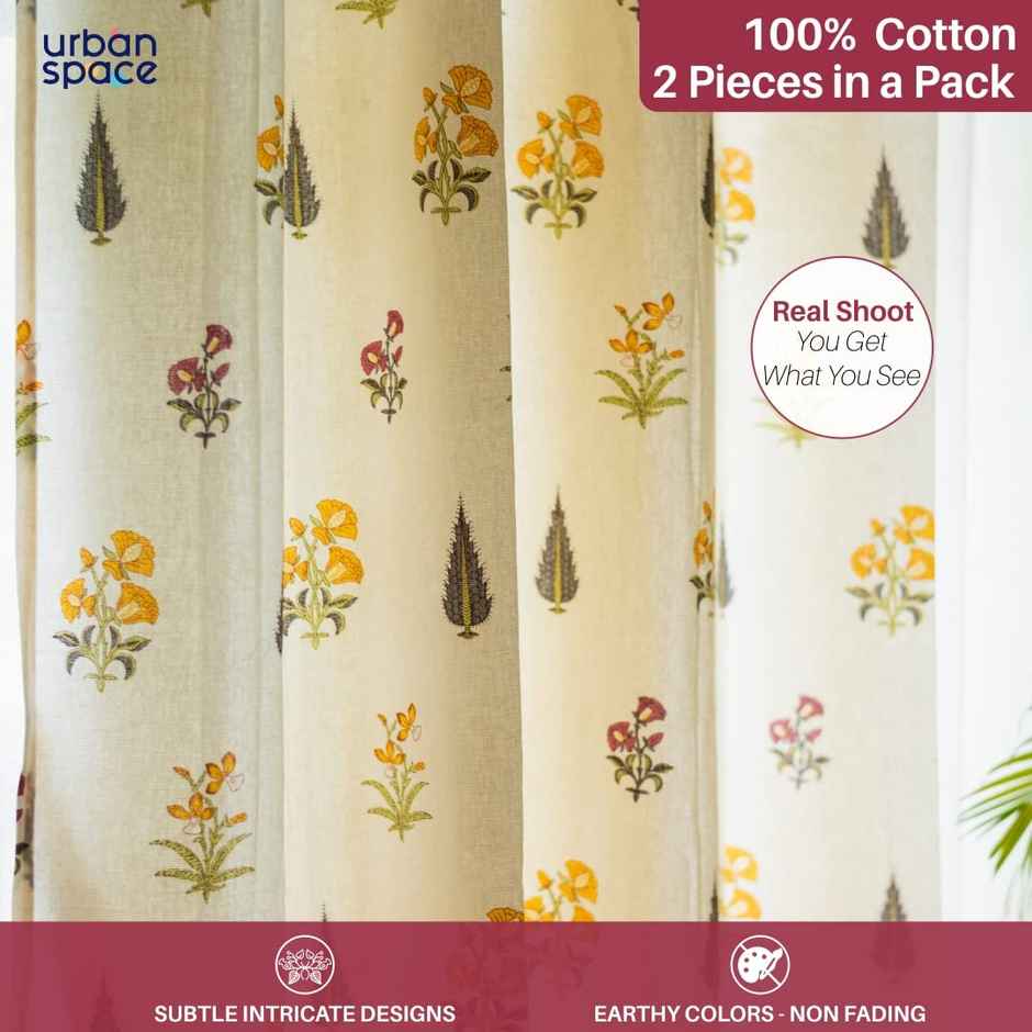 Urban Space Cotton Door Curtains 7Ft X 4Ft 250 Gsm High Graden Yellow Set Of 2