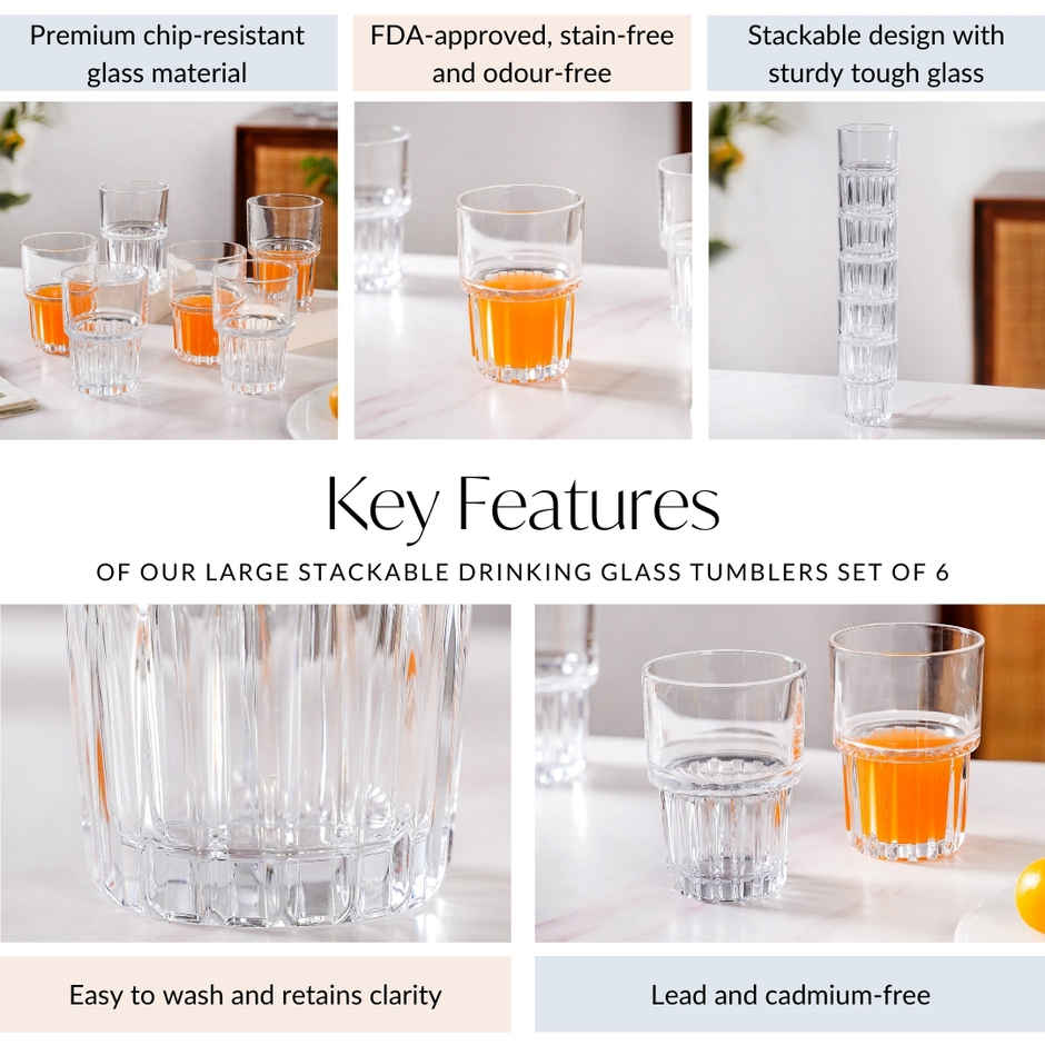Nestasia Large Stackable Drinking Glass Tumblers | 340 ml