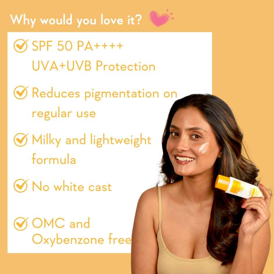 WishCare VitaminC Pure Glow Milk Sunscreen SPF 50 PA++++ In-Vivo Tested|Lightweight & No White Cast