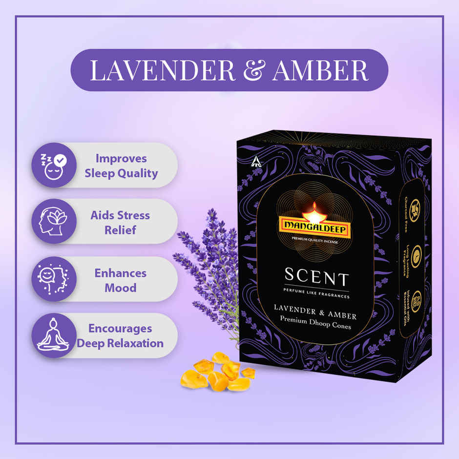 Scent Premium Bambooless Dhoop Cones - With Lavender And Amber Fragrances | Mangaldeep