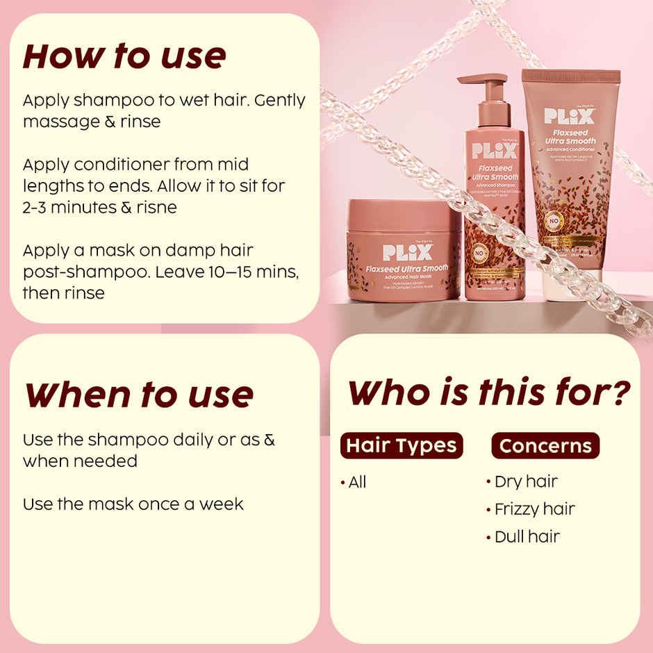 PLIX Flaxseed Keratin Smoothening Mask, Shampoo & Conditioner