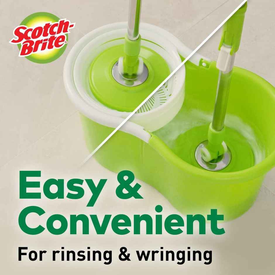 Scotch-Brite Twin Bucket Spin Mop (Green, 2 Refills)
