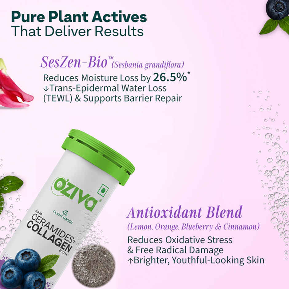 OZiva Phyto Ceramides Collagen Builder | Blueberry Flavour