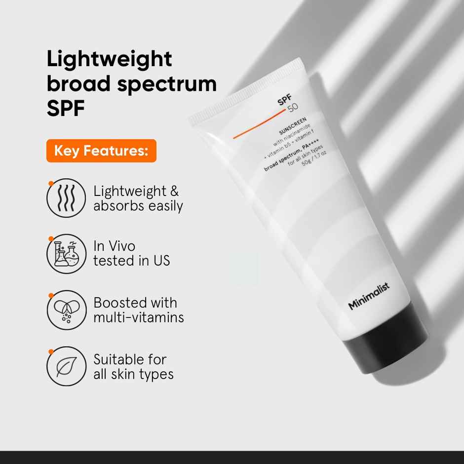 Vitamin C 10% Face Serum For For Brighter, Glowing & Healthy Looking Skin(10ml) & Minimalist Spf 50 Pa++++ Multi- Vitamin Sunscreen Broad Spectrum No- White Cast Light Weight For Men & Women(50ml) Combo