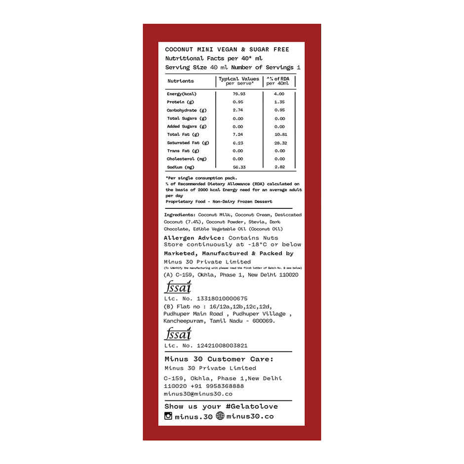 MINUS THIRTY Coconut Mini Stick Vegan & Sugar Free