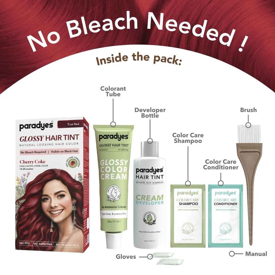 Paradyes No Bleach Cherry Coke Glossy Hair Tint, Ammonia-Free Formula - 6.6 True Red
