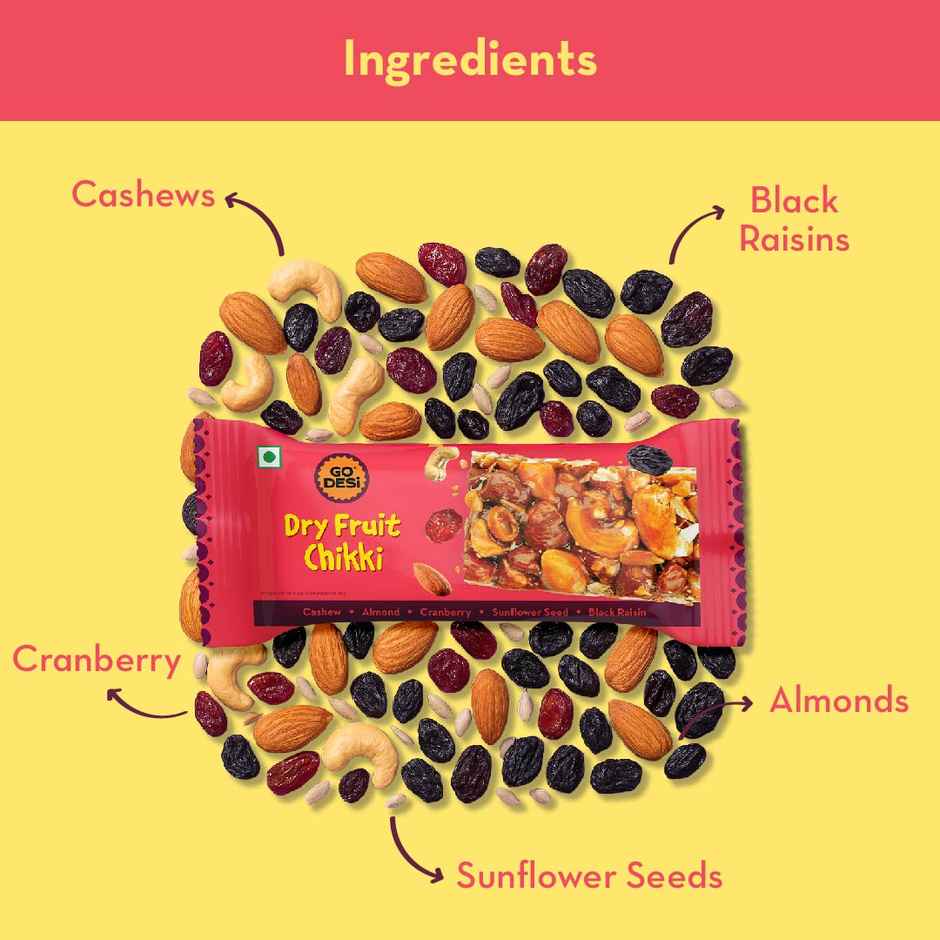 Dry Fruit Chikki 45% Dry Fruits Bar | GO Desi