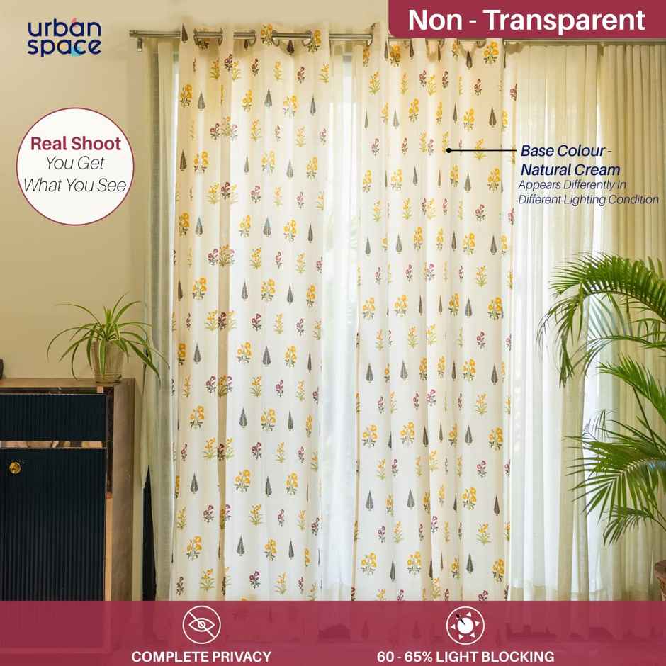 Urban Space Cotton Door Curtains 7Ft X 4Ft 250 Gsm High Graden Yellow Set Of 2