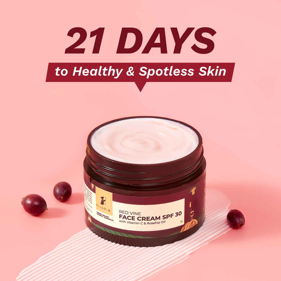 Pilgrim Red Vine Face Cream with SPF 30, Rosehip Oil & Vit C For Anti Ageing, Sun Protection PA+++