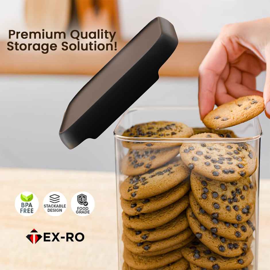 Tex-Ro Simple Cap Plastic Container for Kitchen Organizer - 1500 ml | Pack of 6