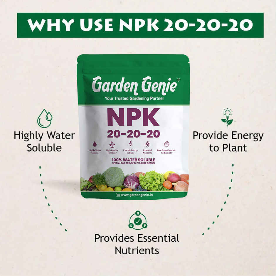 Garden Genie NPK 20-20-20 | Water Soluble Plant Booster NPK Fertilizer for Gardening Plants