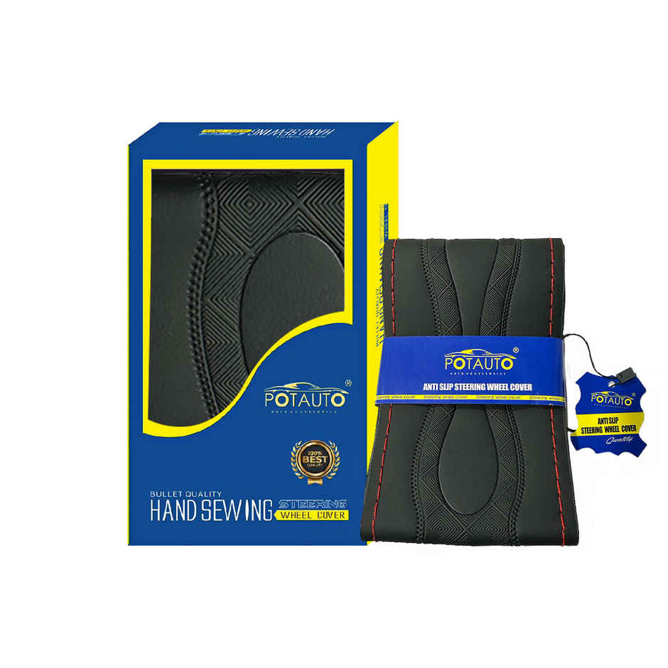 Potauto Car Steering Wheel Cover | Breathable & Anti-Slip Leather | Assorted | Universal Fit - A608