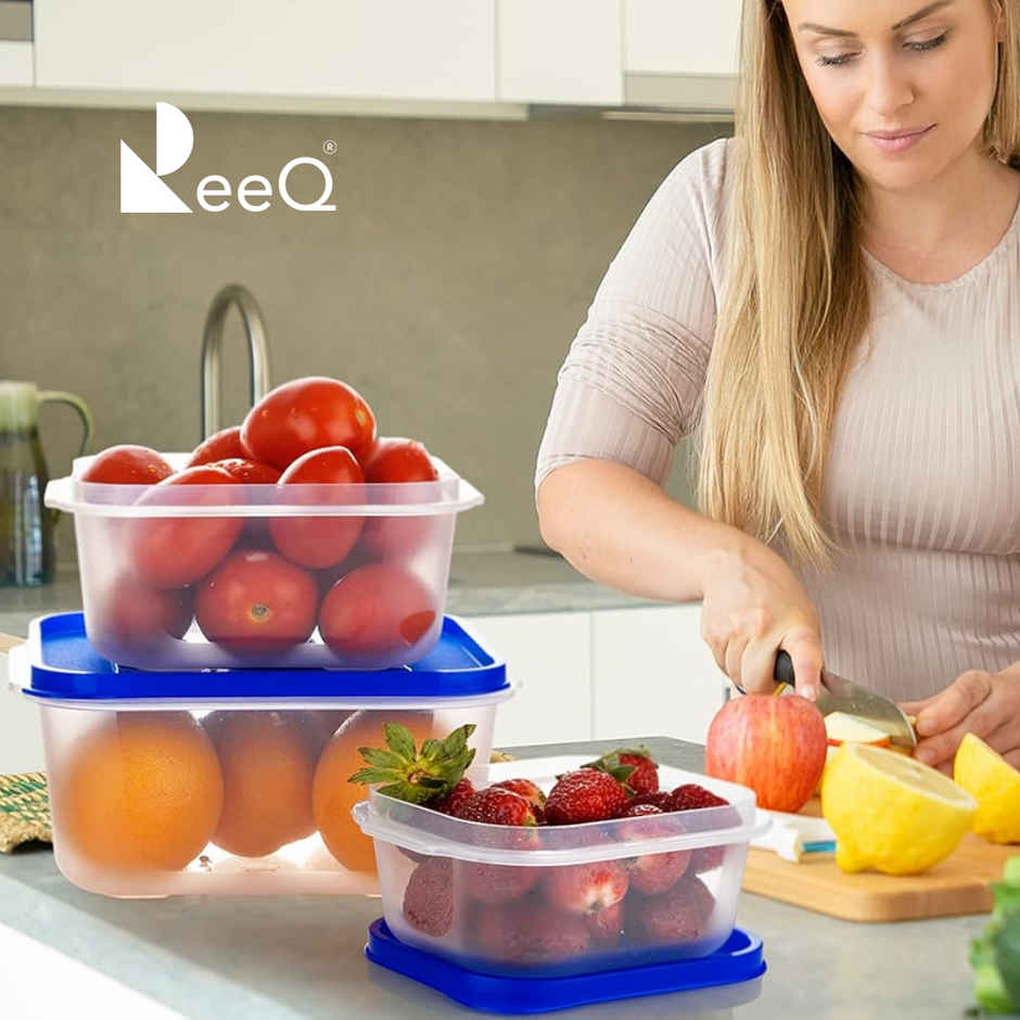 ReeQ Airtight Storage Container Set | Blue Lid - 2.4 L, 1.6 L & 800 ml