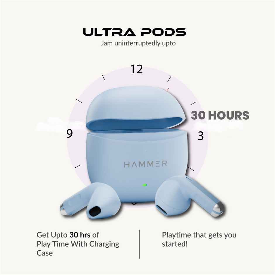 Hammer Ultra Pods True Wireless Earbuds| 13Mm Dynamic Drivers| 30H Playtime - Blue
