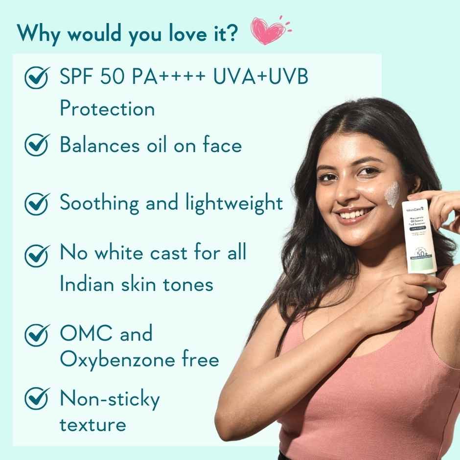 WishCare Niacinamide Oil Balance Fluid Sunscreen SPF 50 PA++++ |In-Vivo Tested|8hrs+ SPF Protection