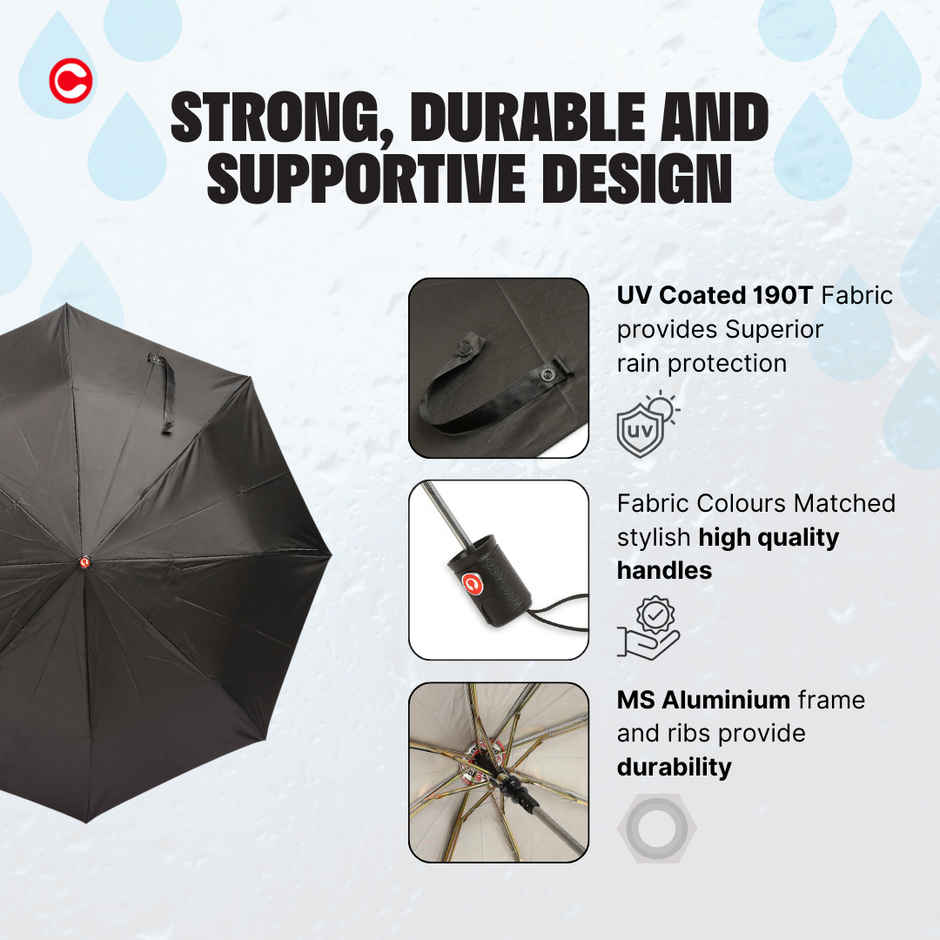 Citizen 2 Fold 24.5 Inch Black silver Umbrella with Reflective Piping