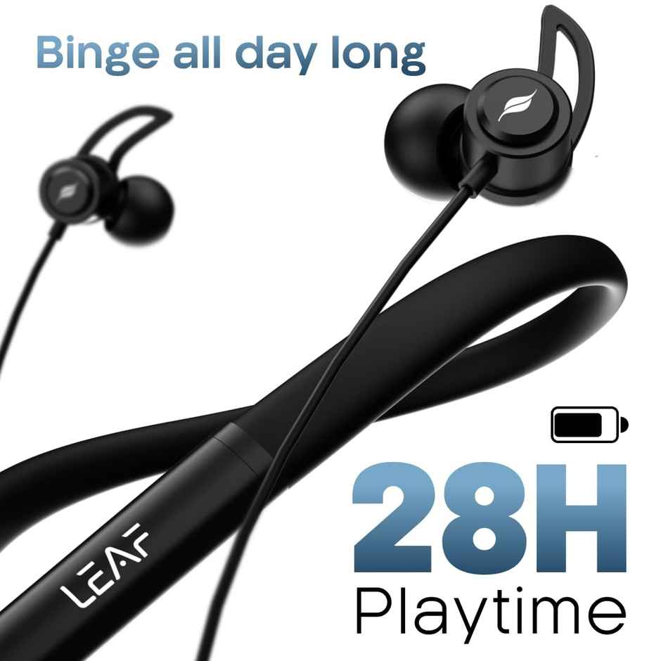 Leaf Rush X342 Neckband With Ai Sound App, 28H Playtime, Silicon Neckline, 10Mm Driver Carbon Black