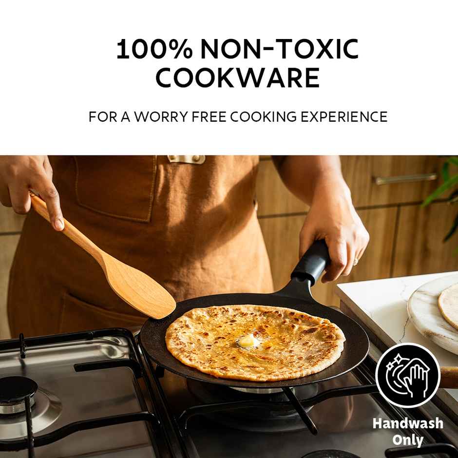 Tramontina Titanex 26 cm Pre-Seasoned Cast Iron Roti Tawa Non-Toxic, Easy Hold Non-Slip Heat-Resistant Grip, Superior Stone Finish, Excellent Heat Retention & Even Heating, Durable & Easy to Clean