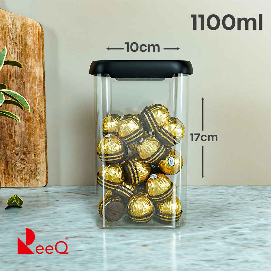 ReeQ Airtight Food Storage Container Set with Black Lid - 1.1 L