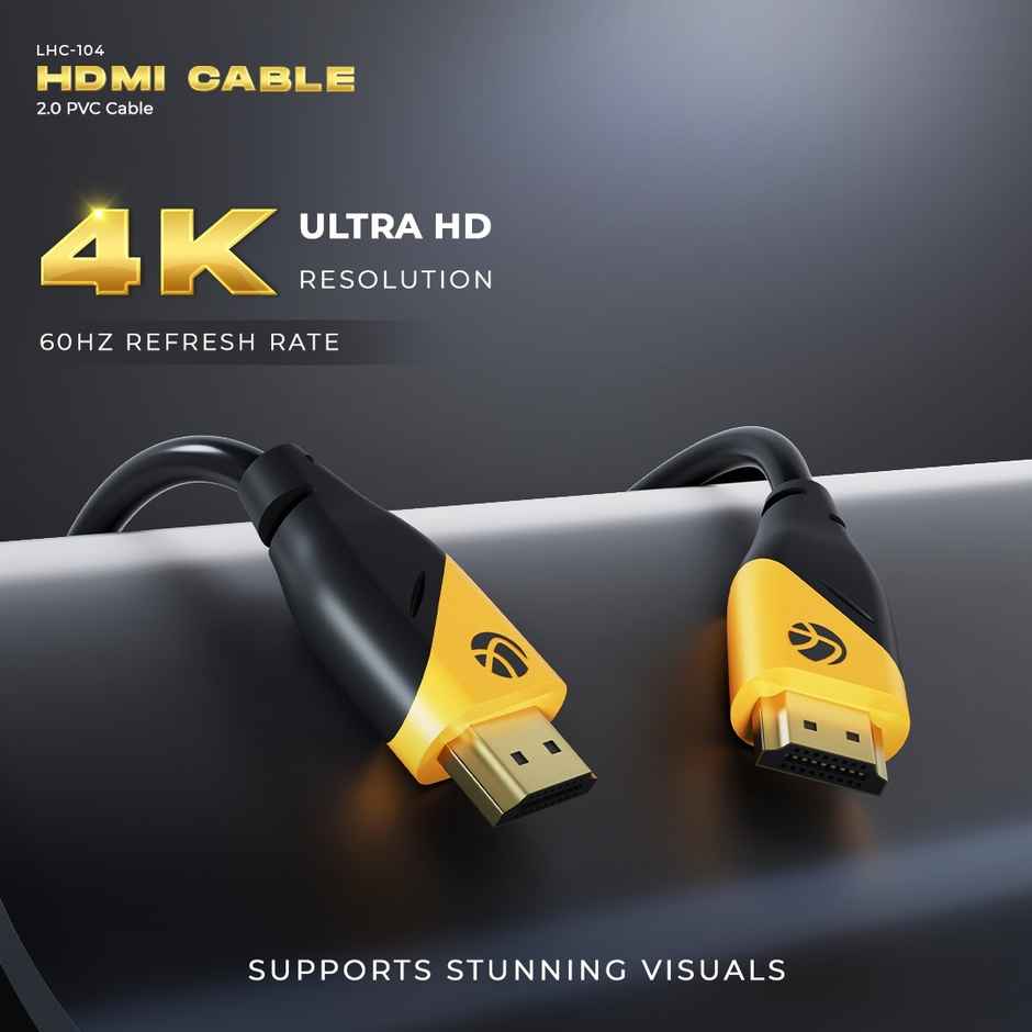 Lapcare LHC-104 HDMI Cable 2.0 Cable 1.5Meter | 4K, 60Hz | 18Gbps Speed | ARC & 3D Support | Durable PVC (Compatible with Laptops, Desktops, Smart TVs, Projectors) - Black