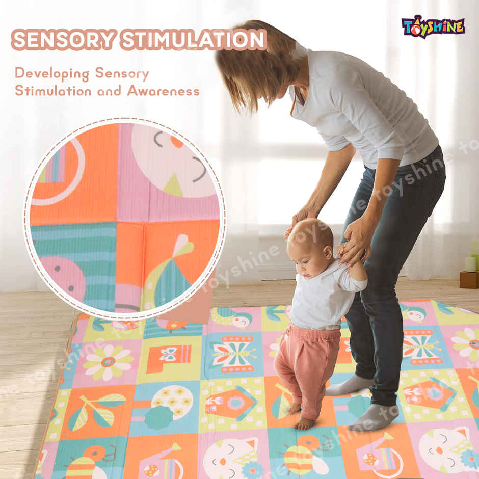 Toyshine Extra Large Baby Floor Mat, Foldable, Reversible, Waterproof, Flower Print