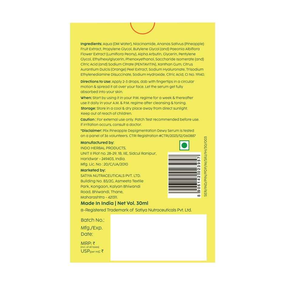 Plix Pineapple Face Serum with Alpha Arbutin for Pigmentation & Dark Spots