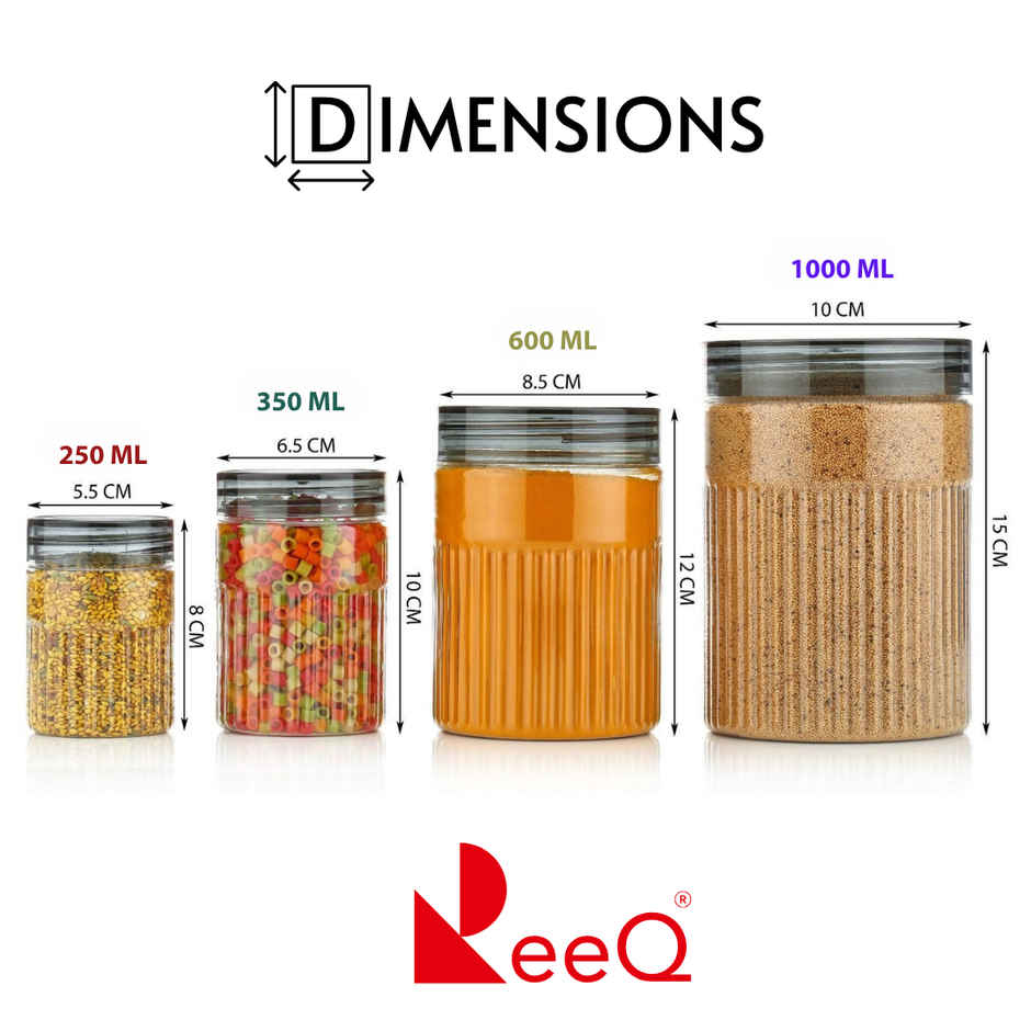 ReeQ Plastic Storage Containers with Transparent PET Caps & Spoon for Kitchen Storage
