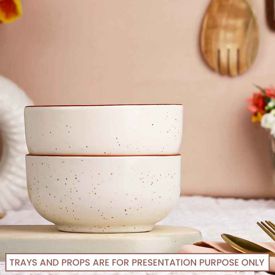 The Earth Store White Marble 2Pc Ceramic Bowl Gift Set, 500 ml Each Microwave Safe, Snack Serving