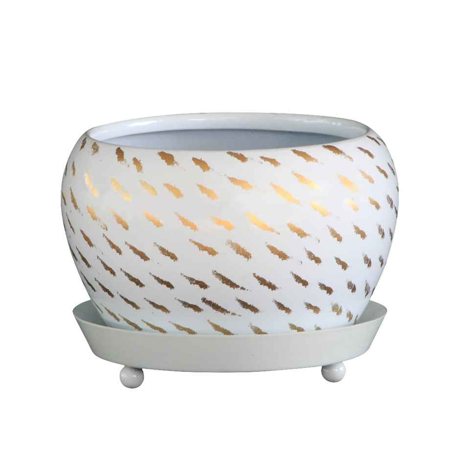 TrustBasket Golden Decorative Planter Bowl with Saucer | Tabletop Flower Pot for Home Decor