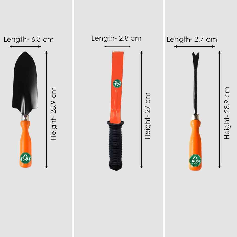 Trustbasket Gardening Hand Tools Set - 3 Pcs (Small Trowel, Krupi And Weeder)