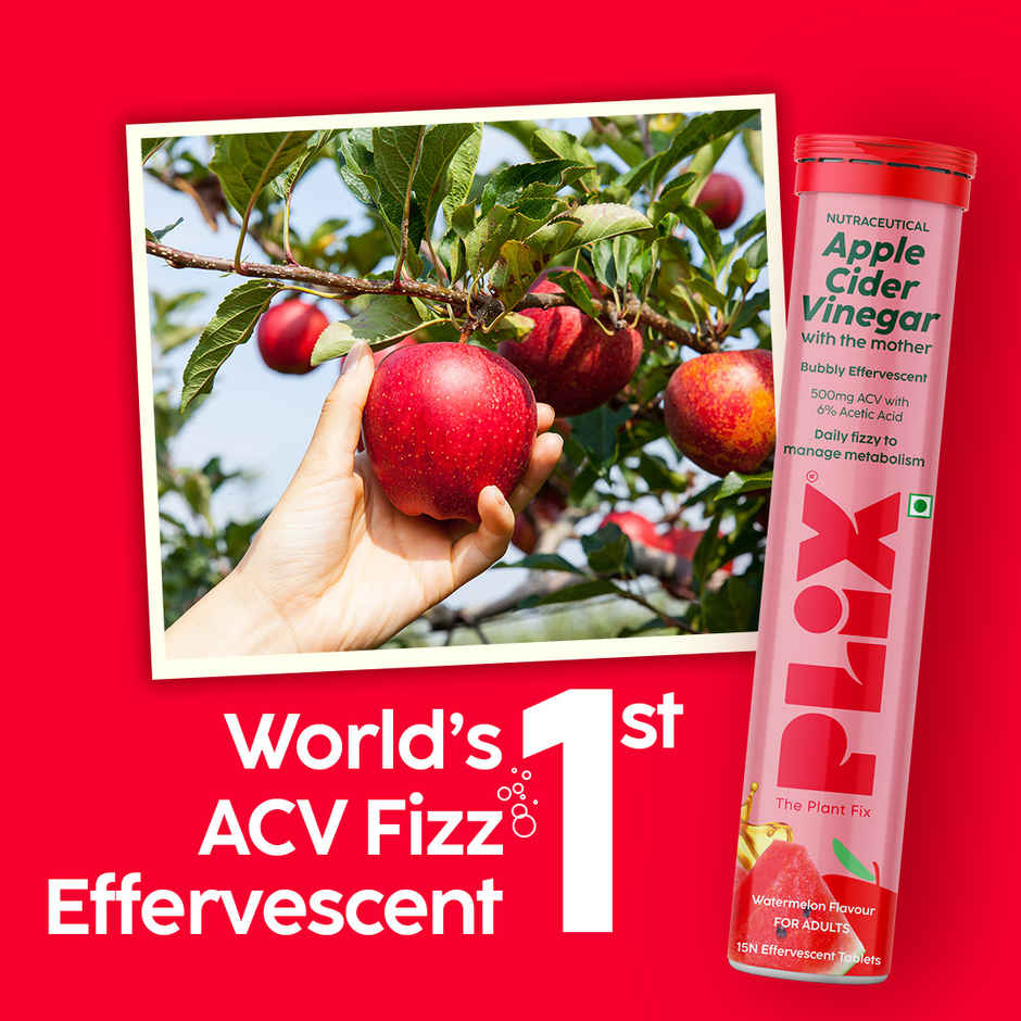 Plix Apple Cider Vinegar Effervescent for Weight Loss (Juicy Watermelon) - Pack Of 1