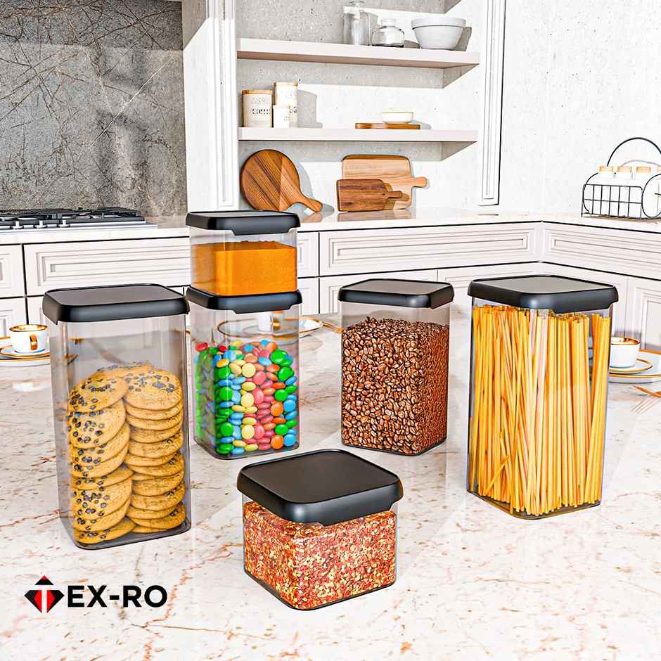 Tex-Ro Simple Cap Plastic Container for Kitchen Organizer - 1500 ml | Pack of 6