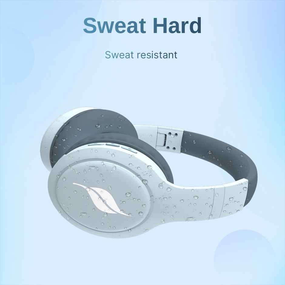 Leaf Bass Pro Wireless Over Ear Headphones, 50 H Playback Time, Dual Pairing, (Aqua Grey)