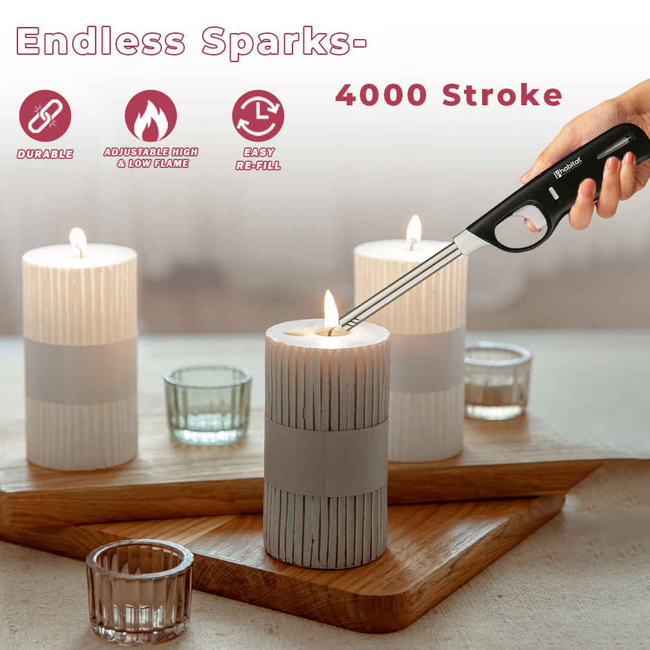 Habitat High Quality Flame Gas Stove Lighter With Refill Pack | Safety Lock | Adjustable Flame