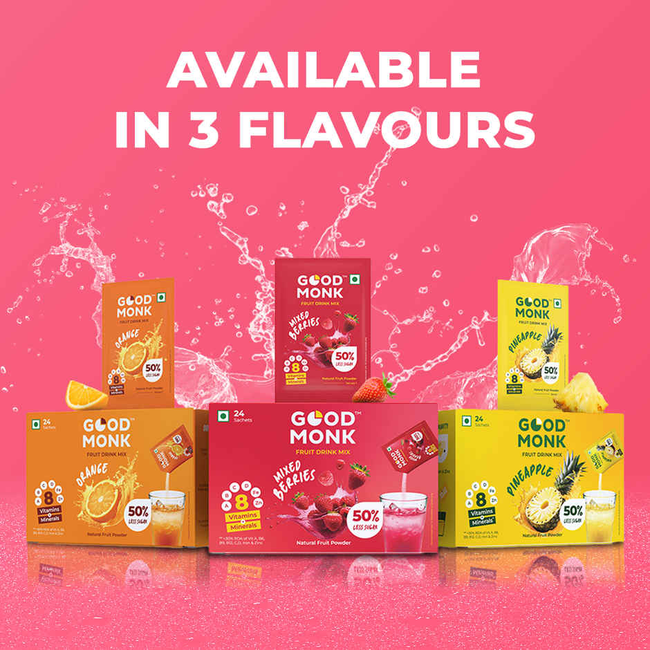 Good Monk Fruit Drink Mix | Mixed Berries | 50% Less Sugar | 8 Vitamins & Minerals | 24 Sachets
