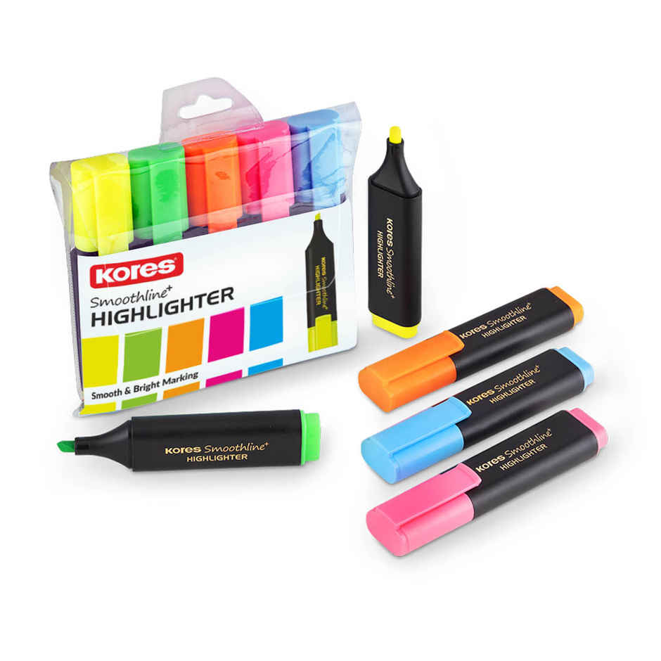 Kores Smoothline Plus Highlighter Pen | Assorted Pack of 5 Colours
