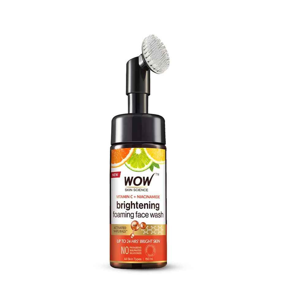 Wow Skin Science Brightening Vitamin C Foaming Face Wash With Built-In Face Brush For Deep Cleansing - No Parabens Sulphate Silicones & Color